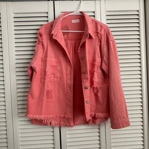 Distressed Pink Denim Jacket